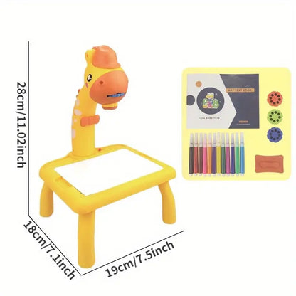 1pc Kids LED Projector Drawing Table Toy, Polypropylene Educational Board with Stamps and Markers, Battery-Operated Learning Tools for Children, AAA Batteries Not Included