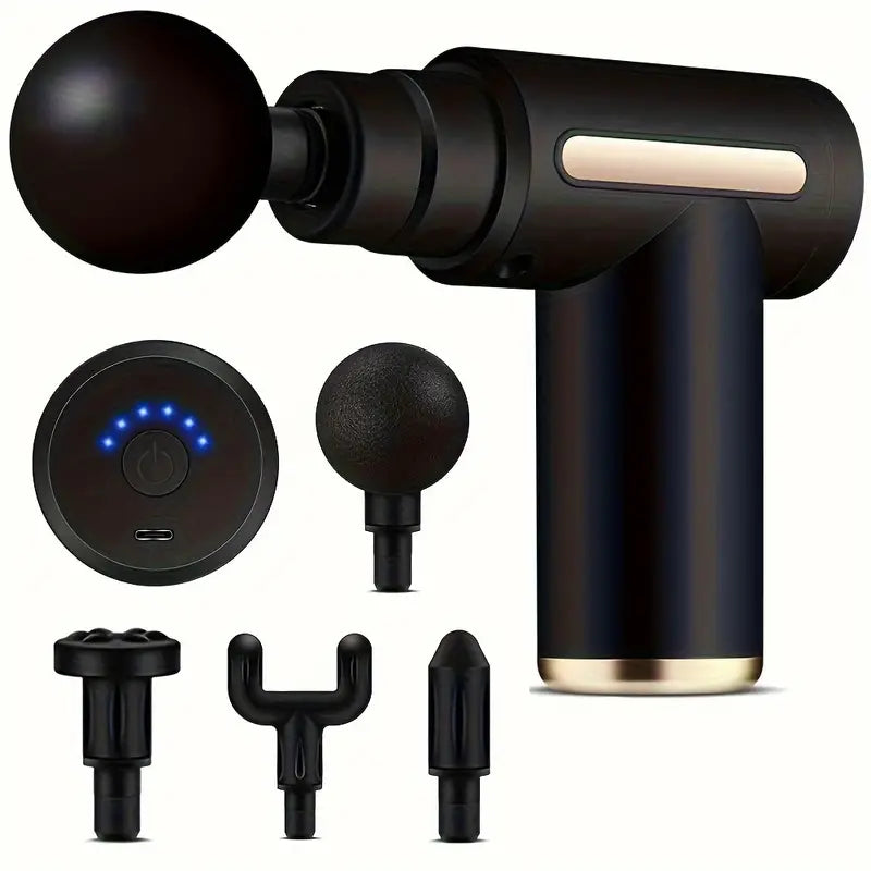 Compact High-Torque Massage Gun for Deep Tissue Relief - USB Rechargeable, Sleek Black & Golden Design with Ergonomic Grip, Powerful Motor for Back & Neck Relaxation, Rechargeable Massager