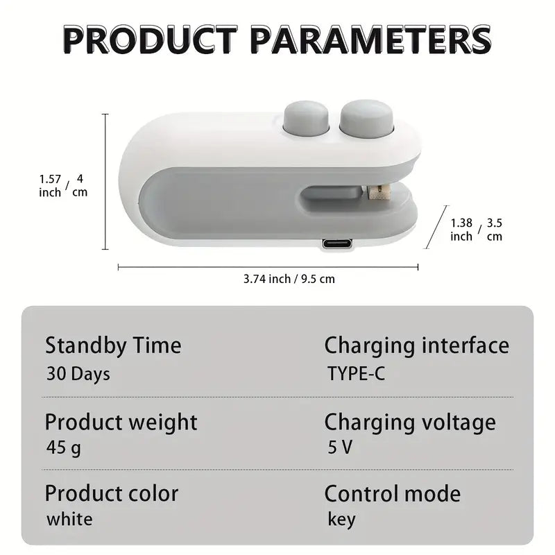 2-in-1 Rechargeable Mini Snack Bag Sealer, USB Powered Heat Seal & Cut, 16W Lithium Battery, 300mAh, Plastic, Compact Food Storage, Long-Lasting Freshness