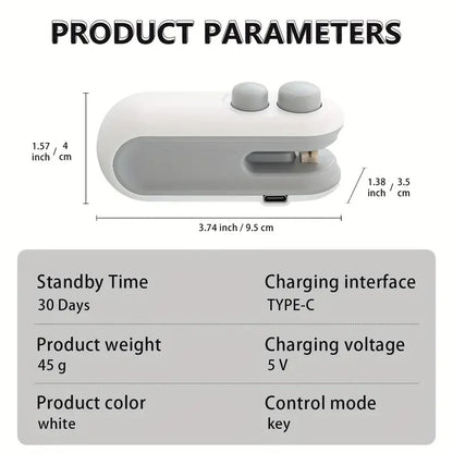 2-in-1 Rechargeable Mini Snack Bag Sealer, USB Powered Heat Seal & Cut, 16W Lithium Battery, 300mAh, Plastic, Compact Food Storage, Long-Lasting Freshness