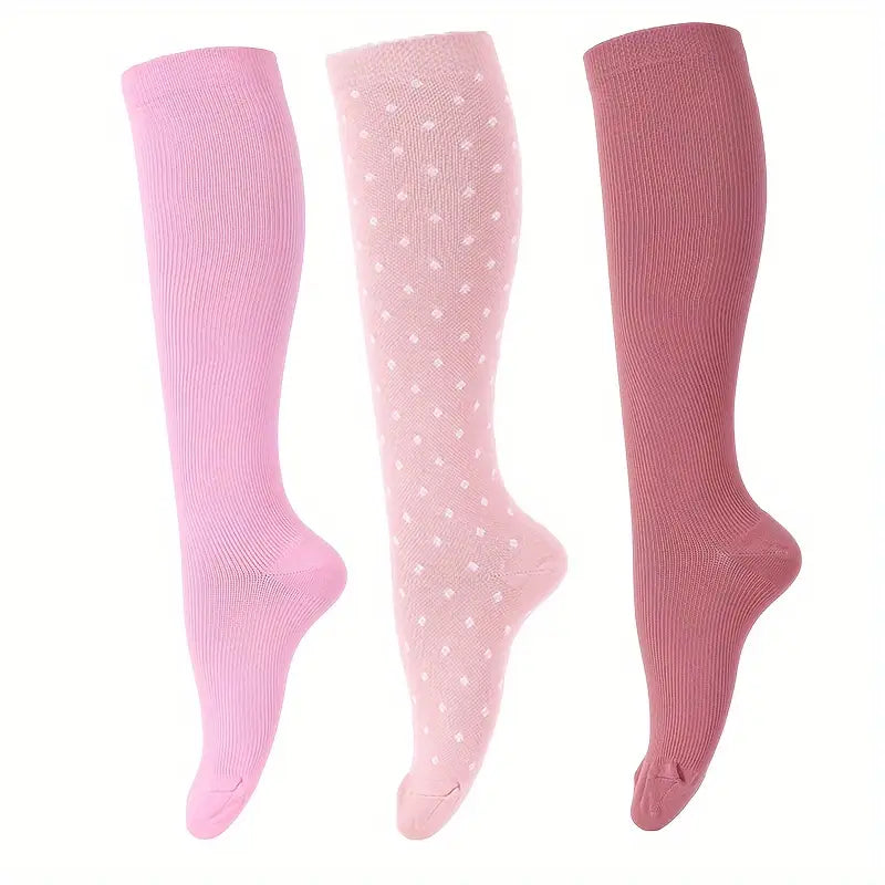 3 Pairs Copper Wellow Compression Socks Women Men Knee High