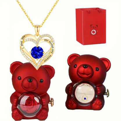 Eternal Rose Bear with Engraved Necklace – Perfect Romantic Gift for Anniversaries, Birthdays, or Weddings