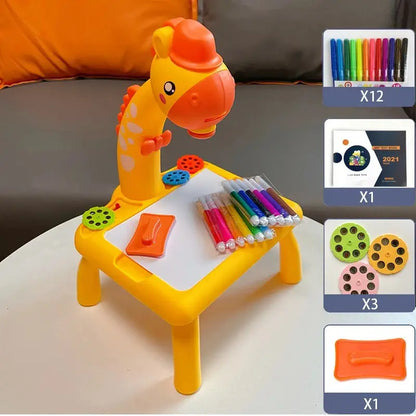 1pc Kids LED Projector Drawing Table Toy, Polypropylene Educational Board with Stamps and Markers, Battery-Operated Learning Tools for Children, AAA Batteries Not Included