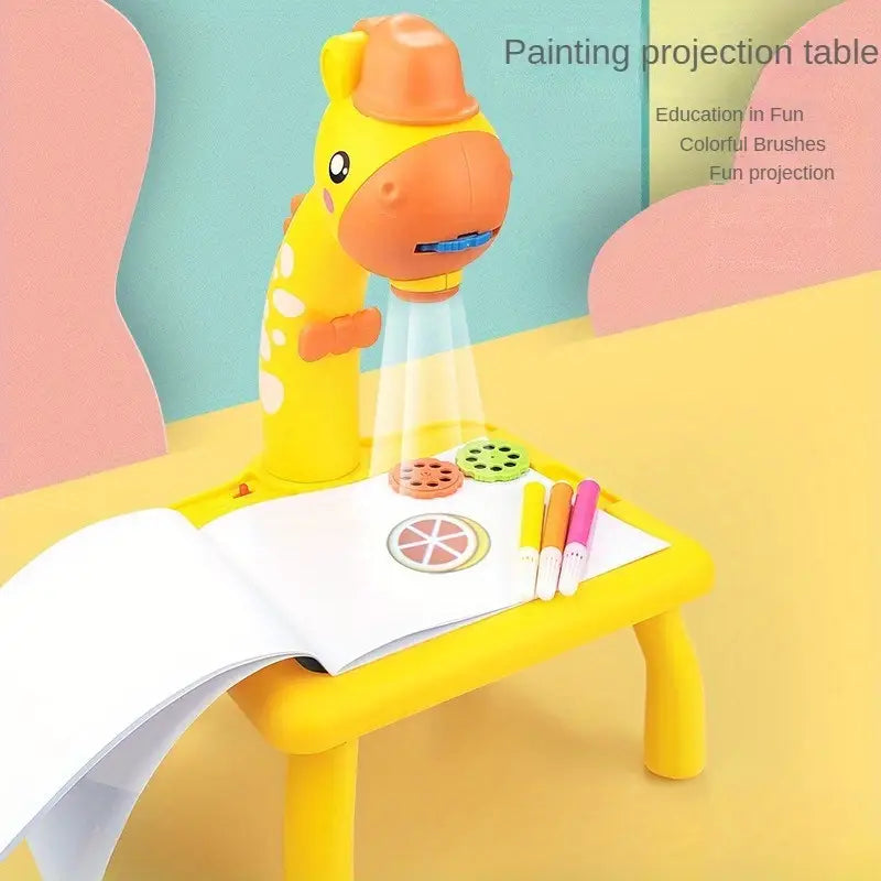 1pc Kids LED Projector Drawing Table Toy, Polypropylene Educational Board with Stamps and Markers, Battery-Operated Learning Tools for Children, AAA Batteries Not Included