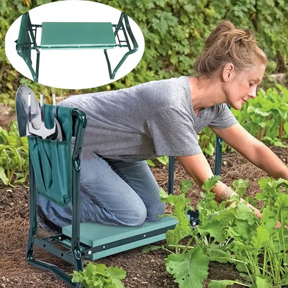 Adjustable Iron Garden Kneeling Stool, Square Outdoor Kneeler with Tool Pouch, Durable Garden Chair for Gardening, Camping, Hiking, Green