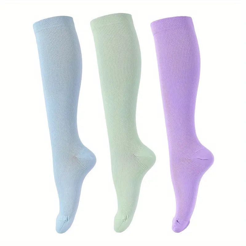 3 Pairs Copper Wellow Compression Socks Women Men Knee High