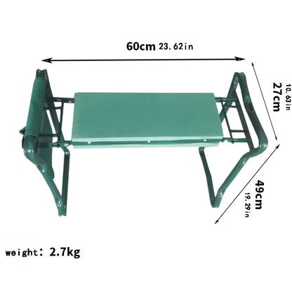 Adjustable Iron Garden Kneeling Stool, Square Outdoor Kneeler with Tool Pouch, Durable Garden Chair for Gardening, Camping, Hiking, Green