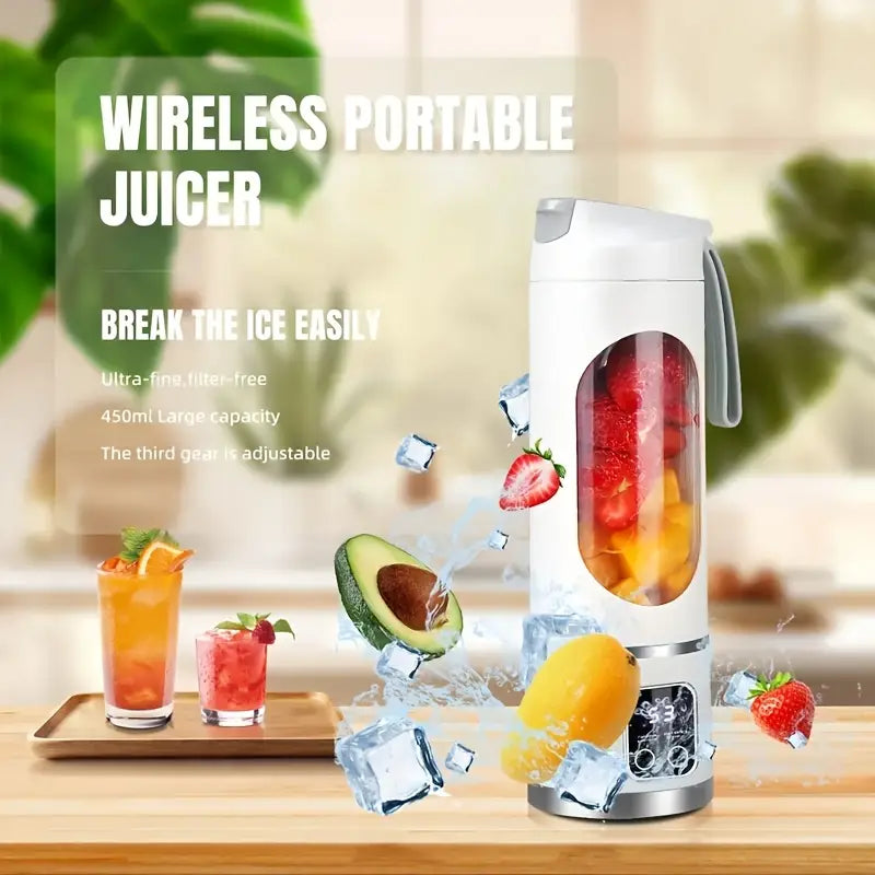 Portable 450ml USB-Rechargeable Blender & Juicer - Compact Fresh Fruit Smoothie Maker with Instant Nutrition, Ideal for Cold Drinks, Camping & Dining