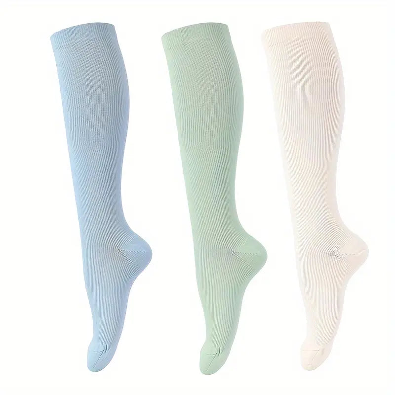 3 Pairs Copper Wellow Compression Socks Women Men Knee High