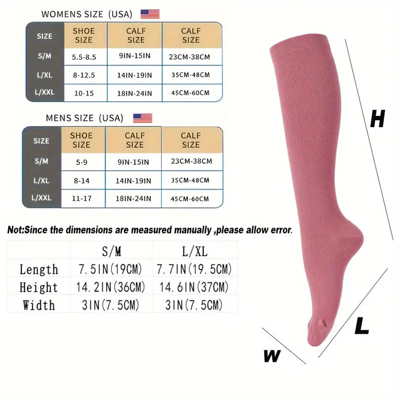 3 Pairs Copper Wellow Compression Socks Women Men Knee High